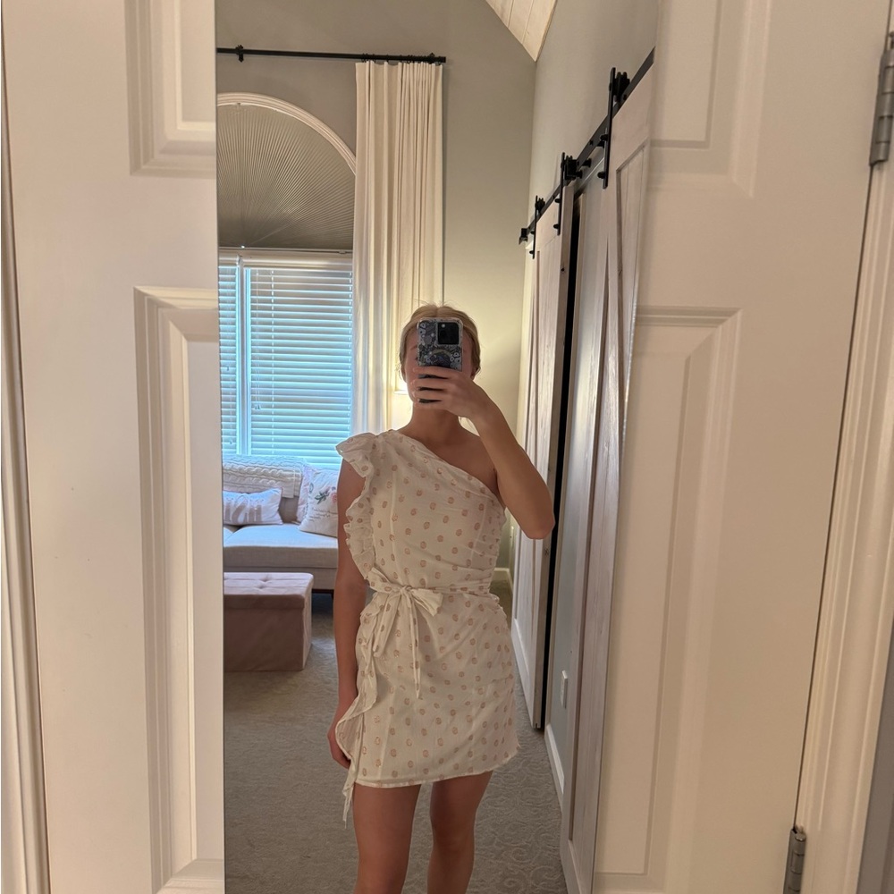 White One-Shoulder Polka Dot Dress Lovers + Friends small